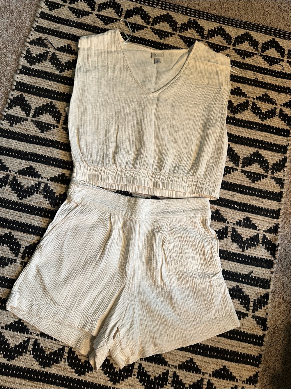 a new day Cream V-Neck Textured Top and Matching Shorts